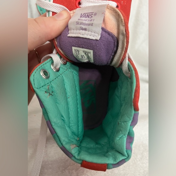 Vans SK8 Old Skool Checkered Hi-Tops Sneakers Mens 5/Wms 6.5 green/purple/orange - Picture 3 of 6